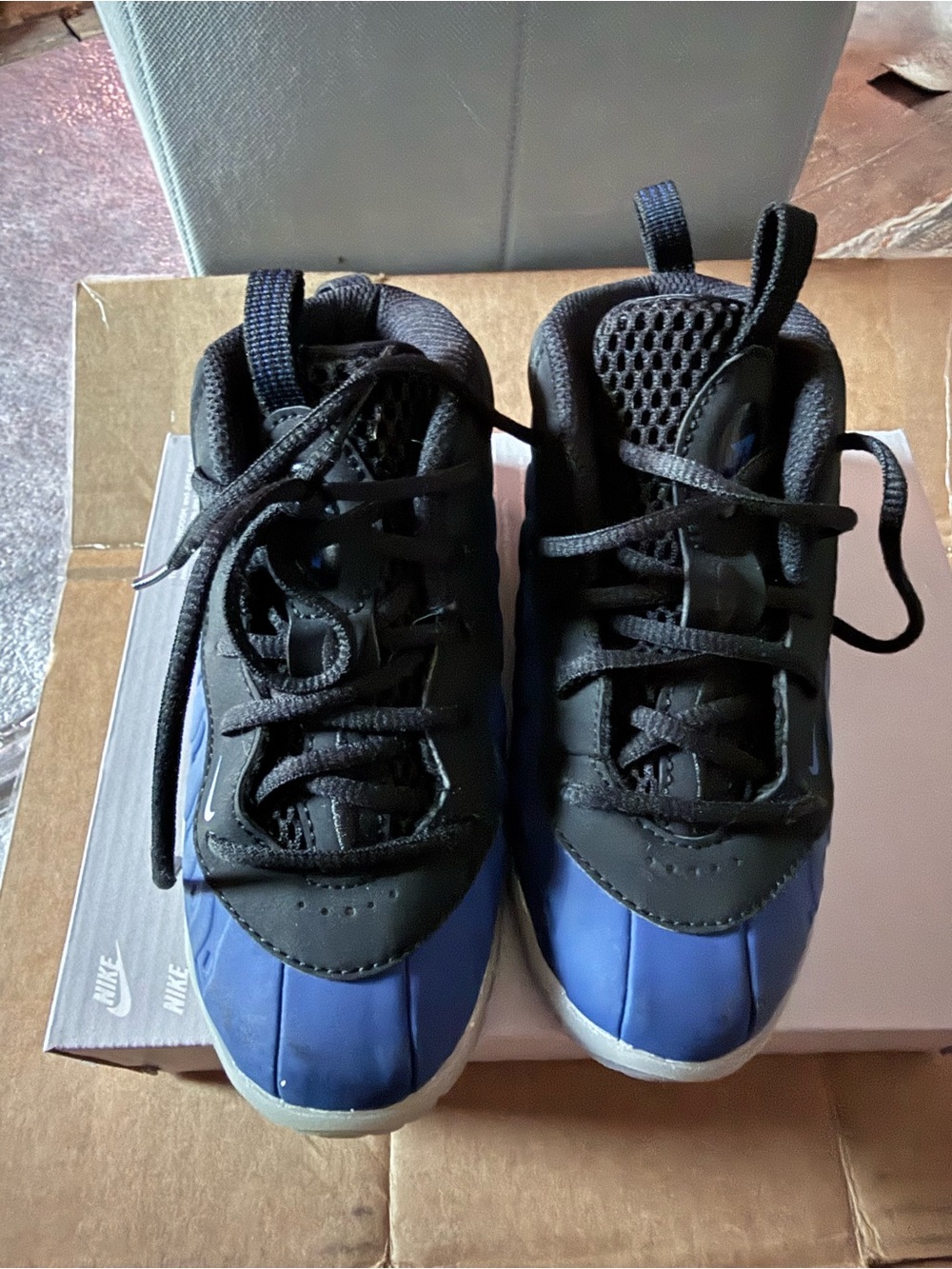 Nike Kids Blue and Black Foamposite-Style Athletic Shoes